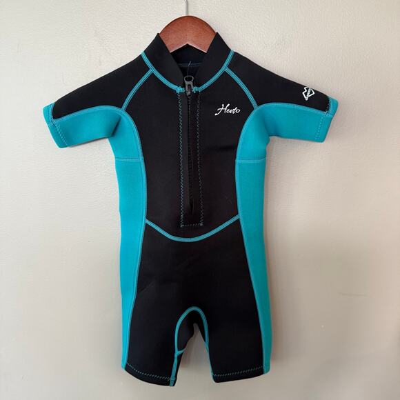 Hevto Shorty Wetsuit Blue 2mm Neoprene Guardian Front Zip Kids Sz 4 Swim Snorkel - Picture 1 of 14